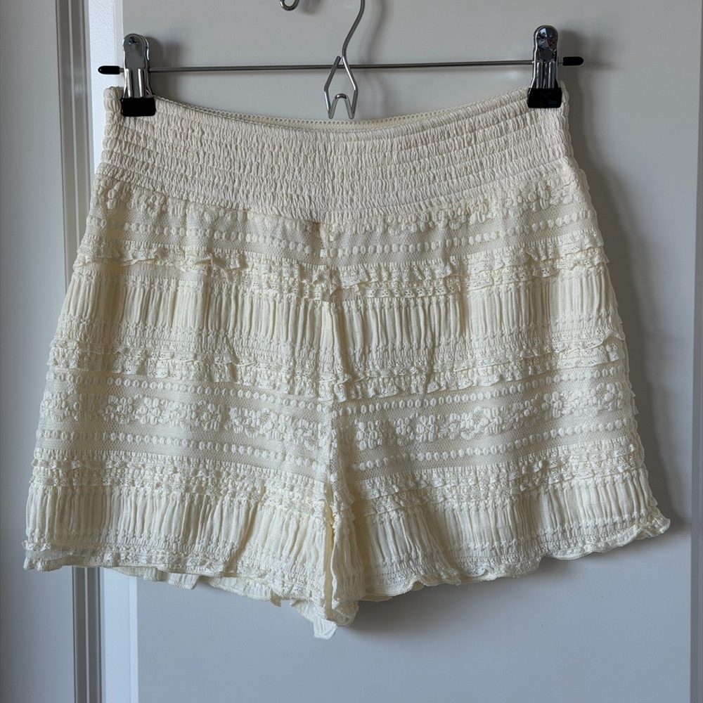 La Peche High-Rise Stretch Cream Lace Shorts - Romantic Lined Elastic Waist